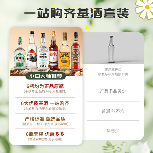 Ensemble de vins Bidelit Bottle d'origine importé six vins de base principaux ensemble de cocktails bricolage Dark Blue Whisky Tequila Brandy Six vins de base principaux [pas d'ustensiles de vin]
