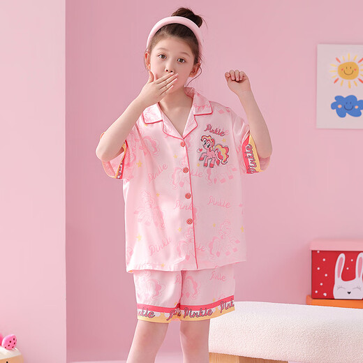 Pyjama pour enfants pour filles en glace d'été et en soie de neige style mince pour les filles kapibala à manches courtes 2025 Nouveaux vêtements d'été à la maison Jy Ice and Snow Silk 6629 Petit poney 140 Middle Enfants 16 taille Hauteur 135-140cm68jin [Jin est égal à 0,5 kilogramme]