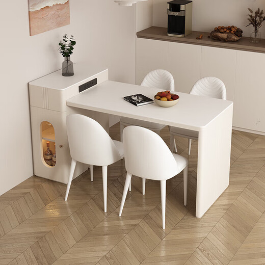 YIQICHENGPIN cream style retractable slate island dining table integrated kitchen home light luxury tea table and chair combination modern coffee table fixed socket regular flat style island dining table 1 meter single island table