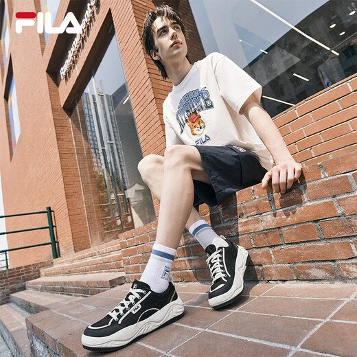 FILA 斐乐官方男鞋COOKIES复古帆布鞋2025夏新款曲奇鞋时尚休闲鞋 黑/奶白-BG 39