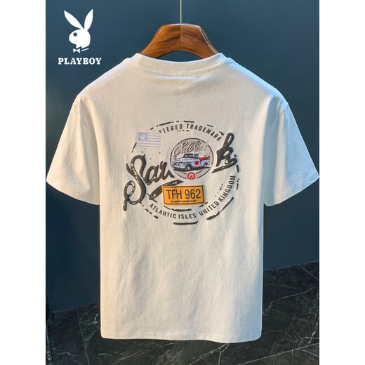 Playboy (PLAYBOY) white T-shirt men's summer new high-end trend printed T-shirt American light luxury Xinjiang cotton comfortable short-sleeved T-shirt Green [JSW9906 Mint Green] 4XL suitable for 166-180Jin [Jin equals 0.5 kg] wear