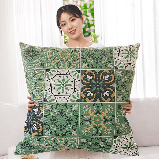 Qi Yuan American living room sofa cushion pillow case cover square large pillow head bed large backrest SN1369 blue-colored tea pillow 40*40cm pillow case + pillow core