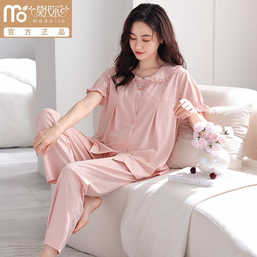 Modal hochwertiger reiner Baumwollbrustpolster-Pyjamas für Frauen im Sommer coole kurzärmelige Hosen können außen mit Anti-Concave Point-Kleidungsstück Z691 Weichpulver Brust Pad XL empfohlen 120-140jin [Jin gleich 0,5 kg