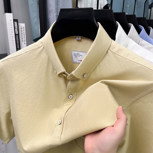 
LAORENTOU pure cotton short-sleeved shirt occupation 2025 summer casual solid color shirt men business formal wear half-sleeved top AN15260 white XL