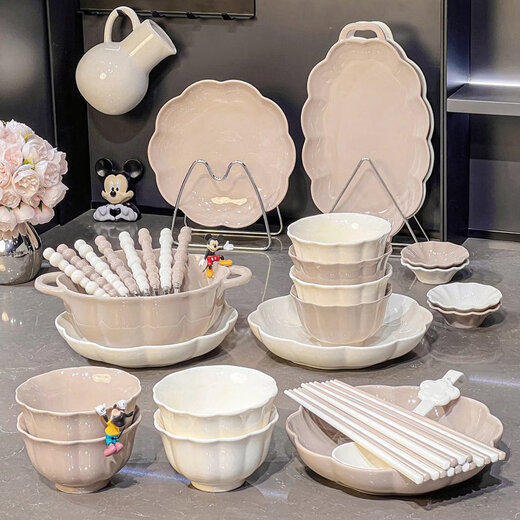 Beibao Jiaogan bowl and dish set household ceramic plate underglaze colored tableware bowl plate light luxury rice bowl bowl utensil gold pattern 4-6 people food gift box 1355 0 heads