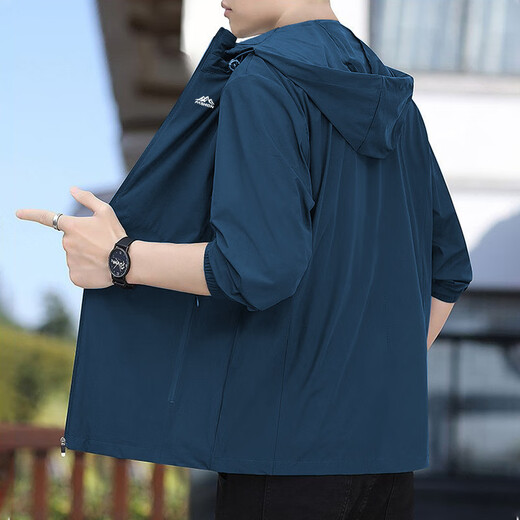 驴狐夏款冰丝连帽防晒上衣男夏季薄外套时尚百搭薄款遮阳皮肤衣男 【遮阳】—FS71—蓝色 XL 适合【120—138斤】