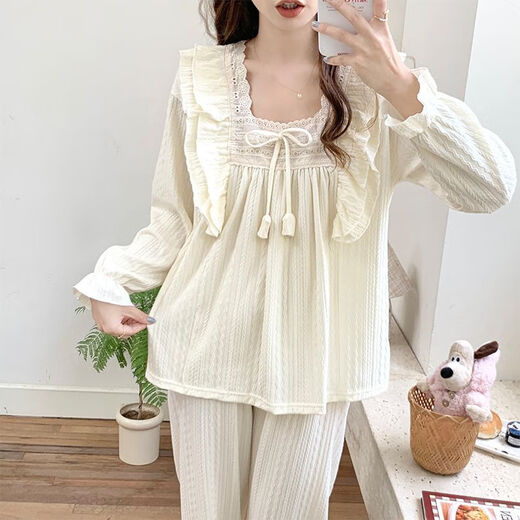 Gemmes colorées Spring and Automne Pajamas Cardigan à manches longues pour femmes mince en dentelle douce en dentelle de maison kyx-x9904 rose 180 xl