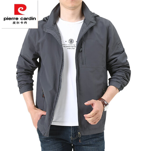 Pierre Cardin Men's Casual Jacket Spring and Autumn Loose Large Size Soft Shell Single Layer Jacket 9892 Gray Black No Velvet M 170Specifications (Recommended 120 Jin Jin equals about 0.5 kg)