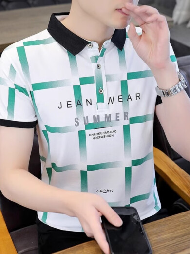 才子皮卡休闲百搭翻领POLO衫潮流字母印花男士短袖T恤2025夏季新款上衣服 F9226白色 【品质保证】 M  约90-105斤可穿