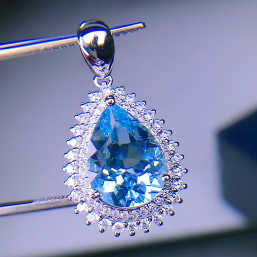 HEEKAIYI Heart of the Ocean Aquamarine Necklace Women's Diamond Pendant Luxury Jewelry Chinese Valentine's Day Birthday Gift for Wife Selected 3.95 Carats - Santa Maria Aquamarine Necklace