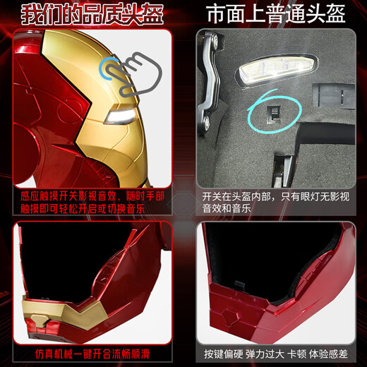 过家家玩具钢铁侠头盔cos头套面具真人可戴新电动mk5儿童遥控开合 过家家玩具-纯电动-戒指遥控款