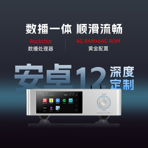 Shanling SMT1.3 Desktop Streaming Media Turntable Digital Broadcast Processor High-Fidelity Dual-Band WiFi6 Transmission NAS Function Silver Get 64Gu Disk with Order and L8 with Order