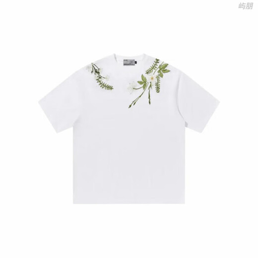 
Lilang HARSH AND CRUEL American alphabet plant flower round neck heavy short-sleeved T-shirt for men and women summer S1049# white L
