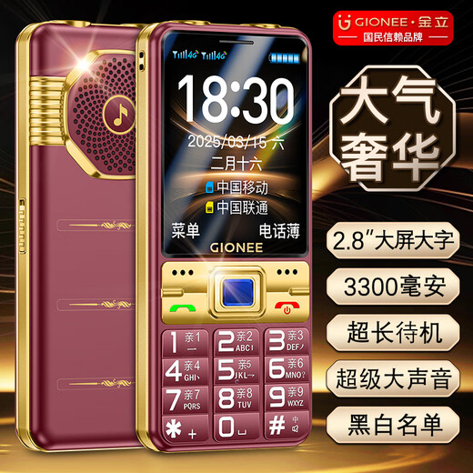 金立（Gionee）G520 4G全网通老人手机 超长待机2.8英寸大屏大字大声大按键老年机 学生备用功能机双卡双待 红色	