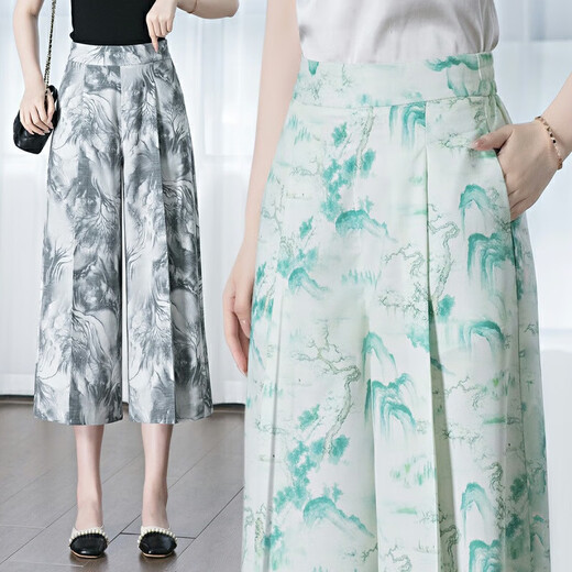 
9275 eight-point cotton linen skirt pants flower pants Chinese style casual droop middle-aged women's pants cool loose wide-leg pants summer purple bamboo 31