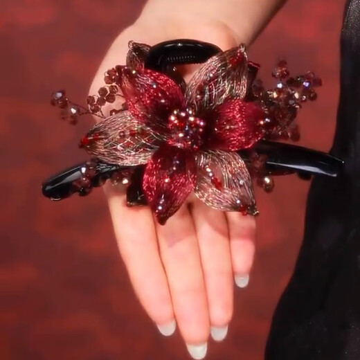 Two Worlds Red Retro Clip Women's Metal Wire Hand-woven Double-sided Temperament Red Flower Shark Clip Elegant Hair Clip Headwear Red