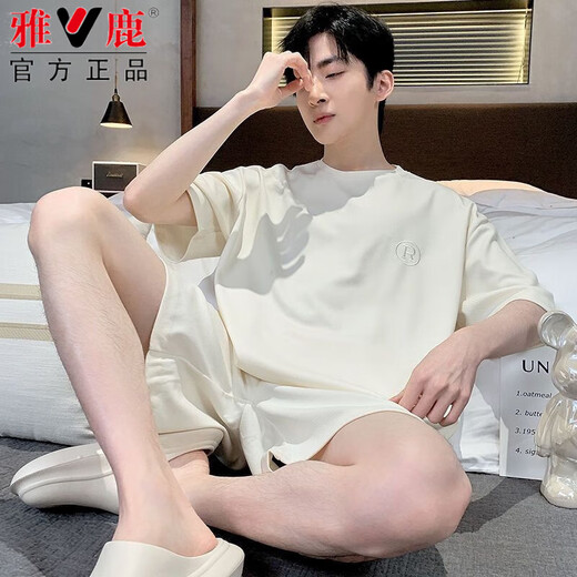 雅鹿夏季男士睡衣莫代尔短袖薄款大码套装休闲男夏款宽松家居服 9721 L 100-130斤