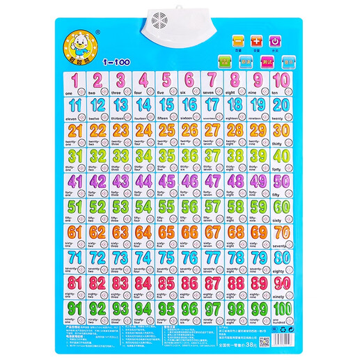 Village de Shantoulin Lire le graphique audio numéro 1-100 Kindergarten Child's First Grade Mathematics Wall Sticker Toys Toys 3 Nombres 1-100_Chinese Persstems_pinyin