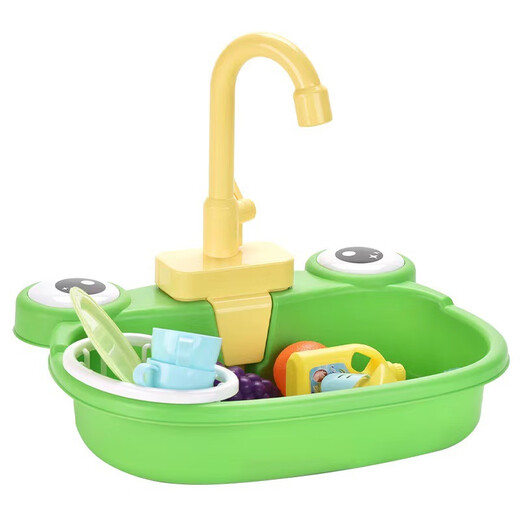 Qianfeng Kinderfrosch-Geschirrspüler Kalb Gemüse Basin Elektrikumlauf Wasser Waschschkt Play House Interactive Toys Wade Gemüse-Becken-Gelbe