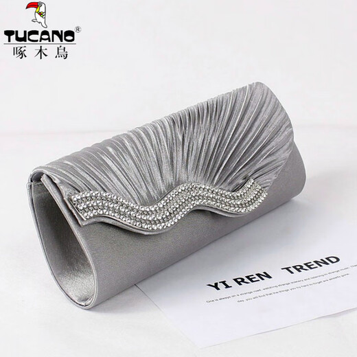 啄木鸟（TUCANO）2025新款手拿包女洋气时尚晚宴包礼服旗袍搭配宴会欧美镶钻小手包 新款灰色新品