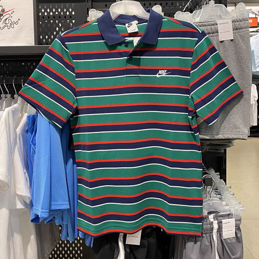Camiseta Nike (Nike) Camiseta Hombres de primavera y verano Polo de solapa de manga corta de primavera y verano Camisa transpirable Captical de tenis blanco Algodón puro Hombres de manga corta FN3897-410 Rayas azules y verdes M