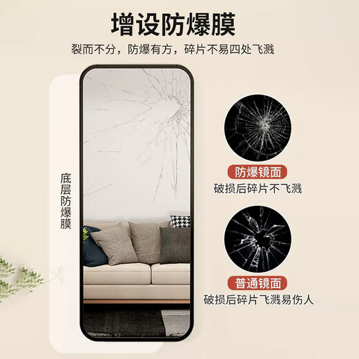 奥伦福特 穿衣镜 全身落地镜试衣镜家用防爆壁挂卧室镜衣帽间网红大镜子 经典黑150*40【壁挂+落地】