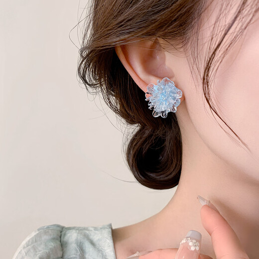 Yican Clear Blue Flower Earrings for Women Unique Niche Design High-end Earrings 2025 New Hot Style Earrings Clear Blue Flower Earrings for Women