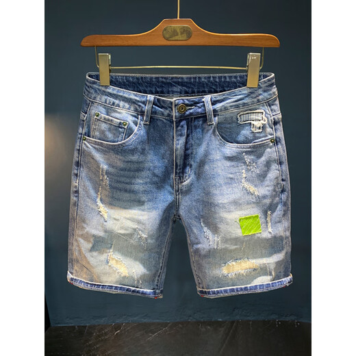 Qianji (Qianji) Rastros pantalones cortos de mezclilla de mezclilla para hombres Pantalones de cinco puntos delgados de cinco puntos