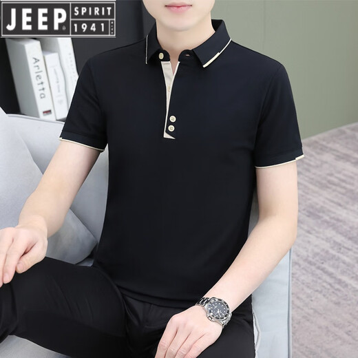 JEEP SPIRIT2025新款夏季纯棉半袖带领男士短袖T恤男款男生衣服夏天POLO.衫 QY723咖啡 2XL