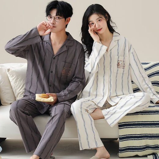 
FHHUABD couple pajamas spring and autumn style 2024 new pure cotton long sleeve women cute cartoon men can wear home clothes set Flagship store-757 2XL single woman