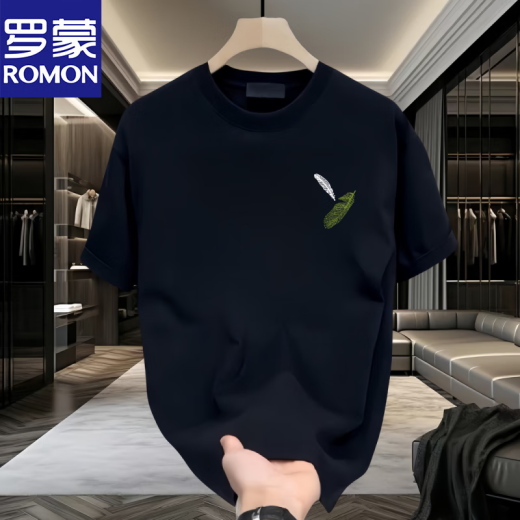 
ROMON men's short-sleeved T-shirt 2025 summer thin fashion brand loose casual printed half-sleeved clothes men's heavyweight T-shirt white [small picture on the front left side K1098 two-piece small feather XL suggests 140-160Jin [Jin equals 0.5 kg]