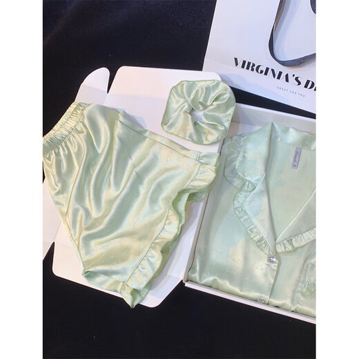 Victoria's Style (Vedorygediao) Victoria's Secret Pyjamas Damen Ice Silk Sommer Kurzarmshorts Sexy Home Clothing Set 2025 Neue Sommerprinzessinstil 9214 Kurzarm Streifen M.