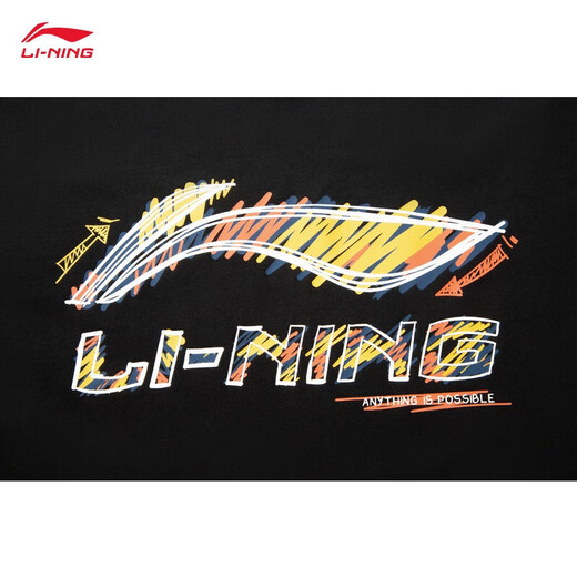 李宁（LI-NING）速干T恤丨抗菌凉爽圆领短袖T恤男子夏季户外印花休闲宽松运动上衣 黑色/黄色(AHSV829款)-4 S