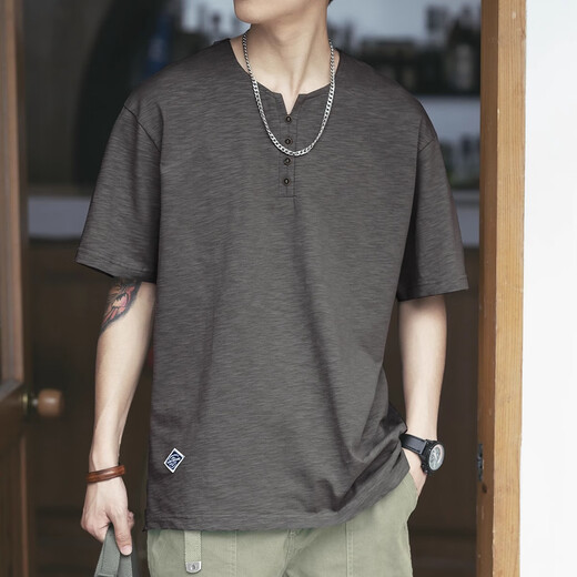 JEEP SPIRIT genuine Jeep high-end short-sleeved men's retro bamboo cotton t-shirt men's summer trendy brand Henry shirt Ami khaki versatile BN307 sapphire blue T-shirt L size suitable for 130-145 Jin Jin equals 0.5 kg