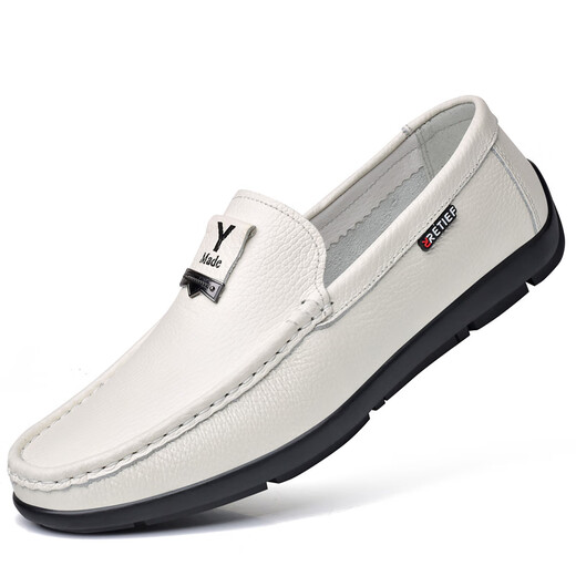 YRC Yierkang men's shoes summer casual leather shoes men's British foot breathable lazy shoes white bean shoes Y5008 yellow 39 [standard leather shoe size]