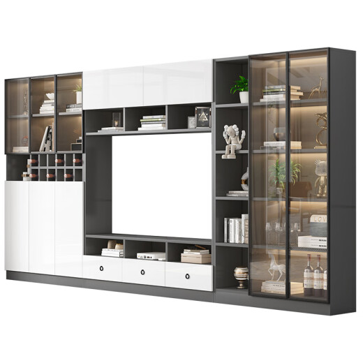 
Anerya Jiangyuyuan TV Cabinet Background Wall Cabinet Integrated Solid Wood Storage Cabinet Storage Cabinet Customized Living Room TV Cabinet [Jianyuyuan] Style 14380*210*35cm Door Installation