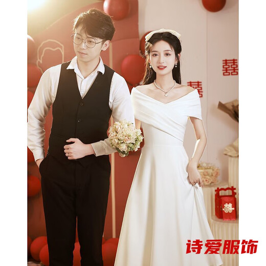 Dongjing Robe de soirée blanche à une épaule peut être portée pour la robe de fiançailles robe de mariée