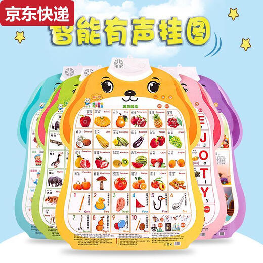 Caox Baby Audio Educación temprana Póster Imagen infantil y infantil juguetes de voz cognitivos Puntos de alfabetización Lectura de la pared 5 pinyin + caracteres + fruta + tráfico + número