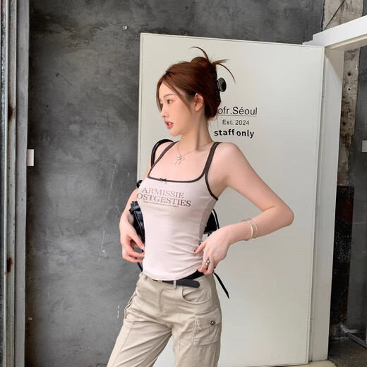 Modal suspender vest for women with chest pad suspender vest letter printing summer contrast color inside and outside wearing bow top