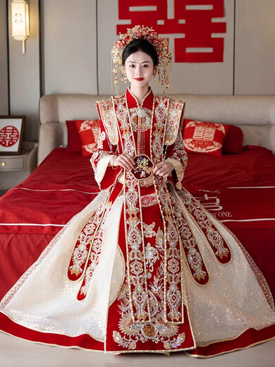卡悠莱（KAYOULAI）中式婚纱凤冠霞帔秀禾服婚服新娘结婚改良汉服大码嫁衣婚礼出阁女 黑金奢华 S 均码
