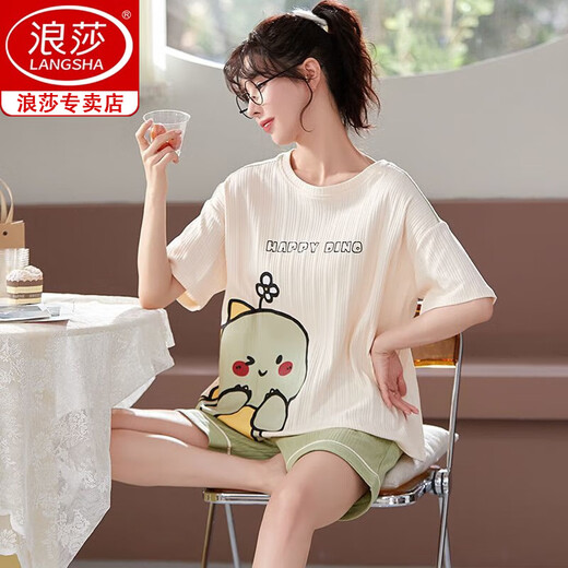 浪莎冰丝睡衣女夏季短袖2025年新款韩版可爱夏天薄款可外穿家居服套装 6630# XL 【推荐110-125斤】