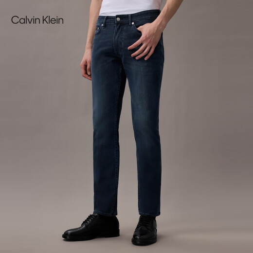 Calvin Kleinjeans25 Frühlings- und Herbst -Herren -Trendy Retro Casual Pendler Dunkelblau Waschuhr Stretch Slim Jeans