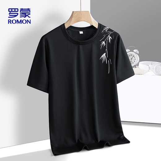 Camiseta de manga corta Romon para hombres en verano Nuevo sudor que absorbe sudor y transpirable Versátiles Versátiles Top Zh831 Black M