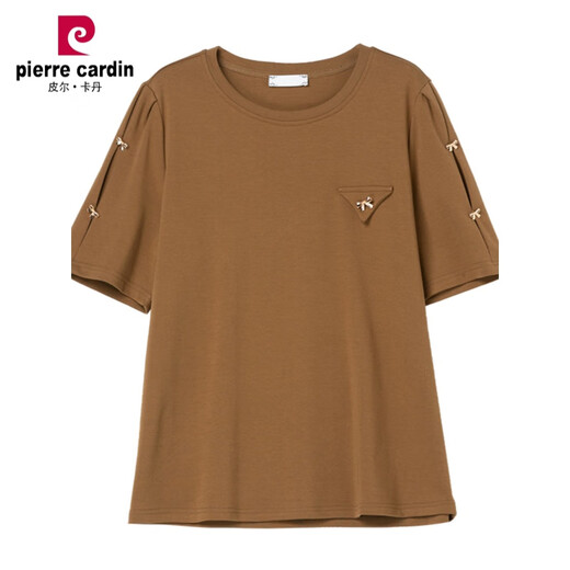Pierre Cardin (Pierre Cardin) mittlere und ältere Mutter I Mutter reines Baumwoll-Kurzärärmel-T-Shirt für Frauen 2025 Neuer Sommer losen plus Fett plus Größe mittleren Alters mit schwarzem Hals mit schwarzem KSP-6210 Modell 2xl geeignet für 130-145jin [Jin gleich 0,5 kg]