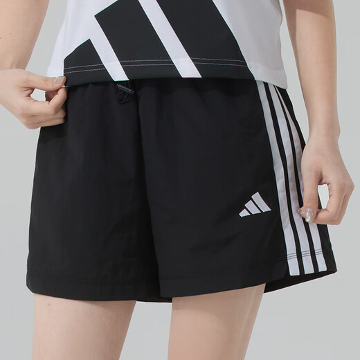 阿迪达斯 （adidas）女子运动套装 夏季跑步健身训练服潮流时尚透气休闲衣裤 高腰短袖T恤+短裤/黑色两件套 S