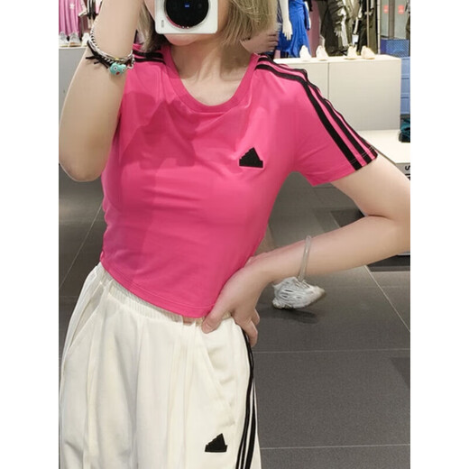阿迪达斯 （adidas）短款T恤女夏季新款露肚脐上衣辣妹美式紧身棉短袖JV9859 JV9859_拍大一码  S _ 推荐85-110斤