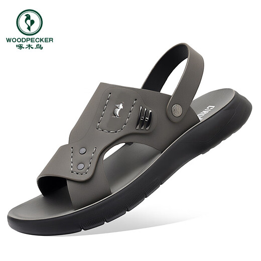 Woodpecker full cowhide sandals men's 2025 summer new men's genuine leather soft sole sandals beach shoes 7625 new gray 40