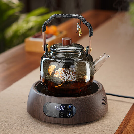 Quandu all-in-one steaming and cooking teapot glass teapot set electric ceramic stove steaming teapot heat-resistant black glass teapot