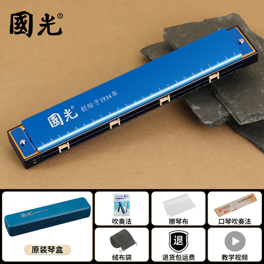 Guoguang echte Mundharmonika 24-Loch Polyphonische Akzent C-Tune Kinder Erwachsene männliche und weibliche Anfänger Einführende professionelle Leistung 24-Loch-Stress [Silber]