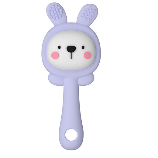 New rattle rabbit can chew teether rattle teether baby chewable food grade silicone purple-little rabbit 1 pack + box + silicone anti-chain rattle-comfort teether